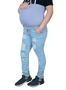 Schwangerschafts Hose Damen Umstandsjeans Umstandshose Jeans mit Bauchband - Picture 1 of 9