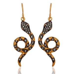 Snake Lover Gift Jewelry Dainty Gold & Black Zircon Studded Hook Serpent Earring