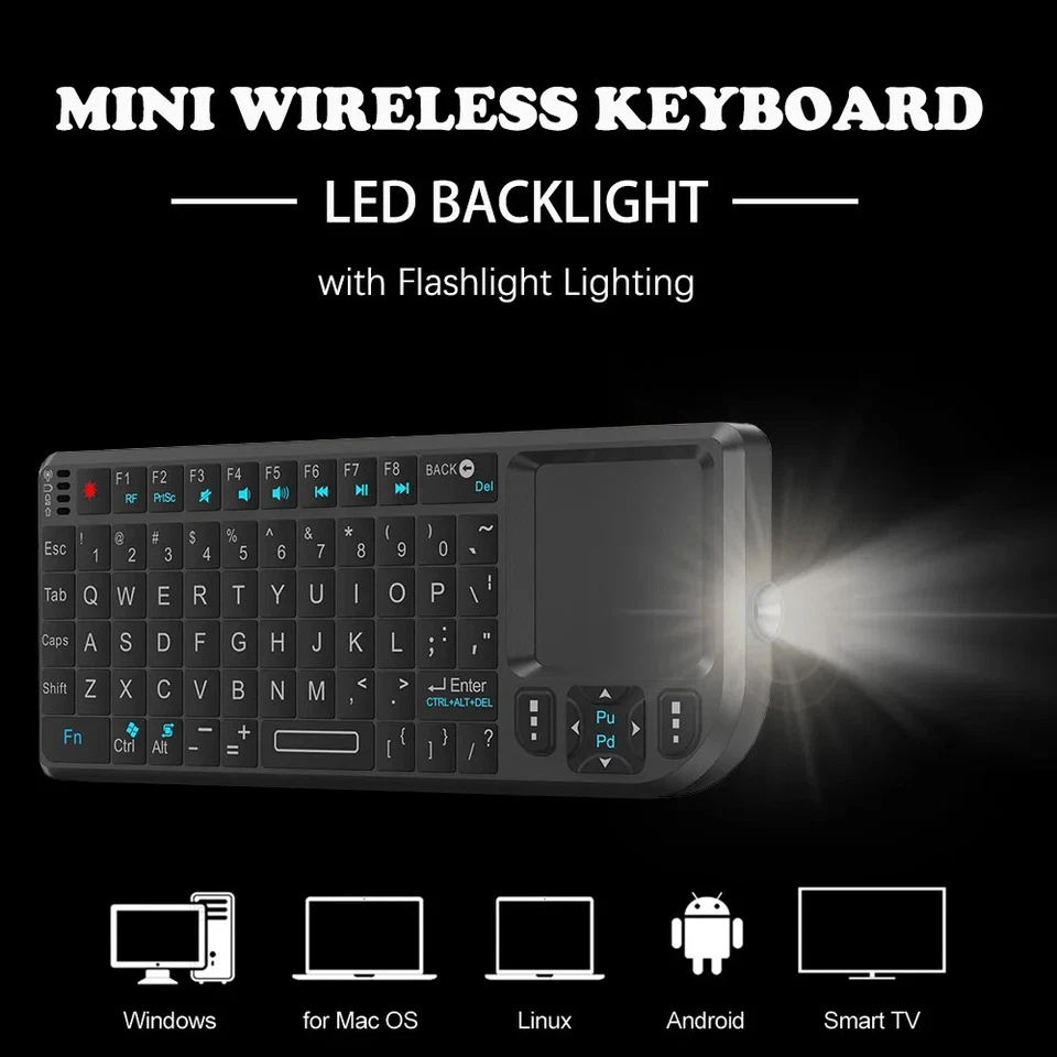 2.4G Wireless Keyboard With 7-color Backlight Touchpad Mouse And Flashligt - Image 1 of 4