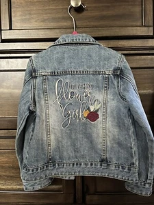 David’s Bridal Little Miss Flower Girl Embroidered Denim Jacket Size Medium/ 5 - Picture 1 of 3