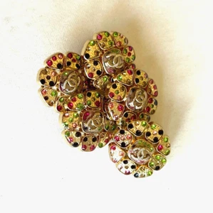 CHANEL Vintage Gold Metal Multicolored Buttons 23mm (Set of 5) - Picture 1 of 9