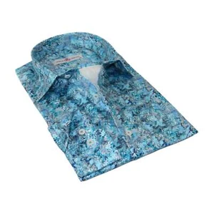 Men's EMILIO CERUTTI Sport Shirt 100% Cotton Long Sleeves #EMC1 Teal Floral - Picture 1 of 10