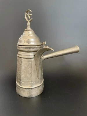 Antigua cafetera Dallah de cobre estañado del siglo XIX del Imperio Otomano mango largo Foto 1 de 4