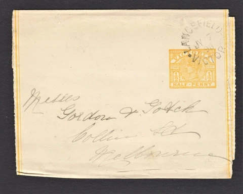 Victoria fine used half penny wrapper with 1896 Lancefield Victoria postmark Cover