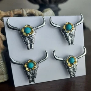 4 piece Longhorn Bull Magnetic Pins. Western, Halter. Western hat magnet pins. - Picture 1 of 4