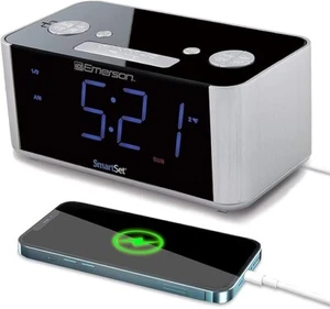 Emerson SmartSet Bluetooth Dual Alarm Clock Radio w/ 1.4” Orange LED USB Charger - Picture 1 of 3