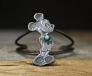 Vintage Native American Navajo Turquoise Sterling Mickey Mouse Bracelet - Picture 1 of 6