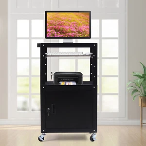 Portable Av Cart Multipurpose Rolling Small Office Laptop Table w/ Power Socket - Picture 1 of 12
