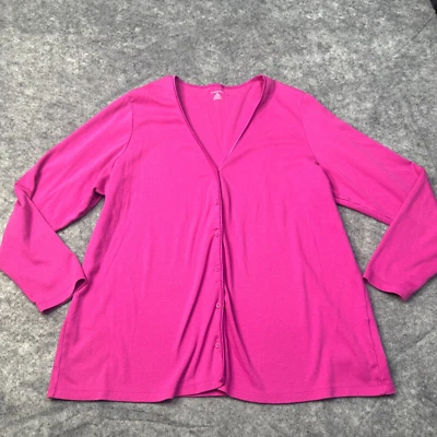Lands End Cardigan Sweater Womens Plus 2X Pink Button Up V Neck Cotton Blend - Image 1 of 4