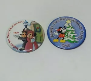 Disney Mickeys Very Merry Christmas Party 1999 2003 Button Pins Set Of 2 - Picture 1 of 12