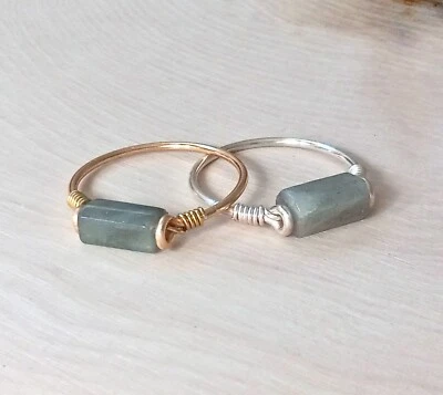 Labradorite Ring, Handcrafted Wire Wrap, Gold Silver Band, Healing, Protection - Image 1 of 4