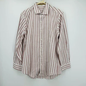 Perry Ellis Shirt Men Red Vertical Striped Long Sleeve 100% Cotton Size 16-32/33 - Picture 1 of 9