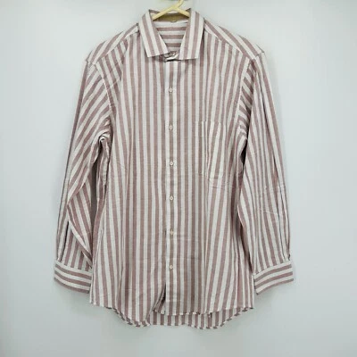 Perry Ellis Shirt Men Red Vertical Striped Long Sleeve 100% Cotton Size 16-32/33 - Image 1 of 4