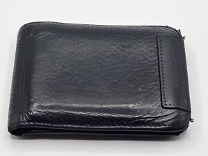 Salvatore Ferragamo Mens Wallet Bifold Card Holder Solid Black Pebble Leather 