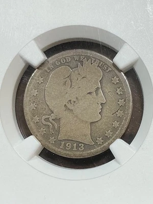 NGC AG3 1913 S BARBER QUARTER. VERY NICE FOR THE GRADE KEY DATE - Image 1 of 3