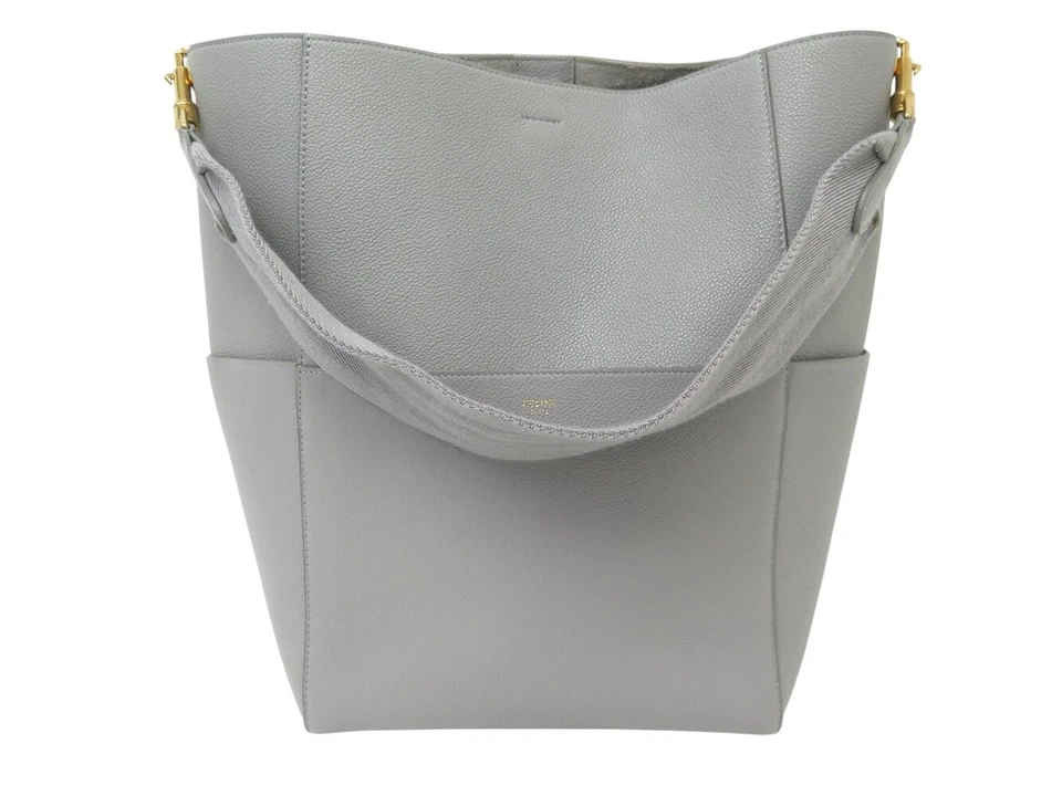 NEUF SAC A MAIN CELINE SEAU SANGLE 189593AH4.10DC CUIR GRAINE GRIS HANDBAG 2000€ - Photo 1/1