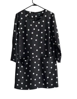 Vestido J Crew para mujer 6 cambios negro blanco lunares rodilla manga larga bolsillos Foto 1 de 4