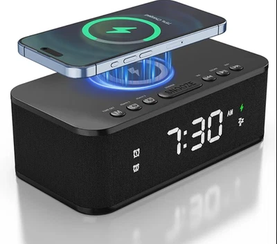 Alarm Clock Speaker Wireless&Wired Chargers, Digital Alarm, Sound Machine, NIB - Image 1 of 4