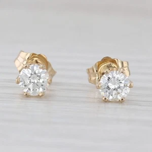 0.52ctw Diamond Solitaire Stud Earrings 14k Yellow Gold Round Studs - Picture 1 of 7