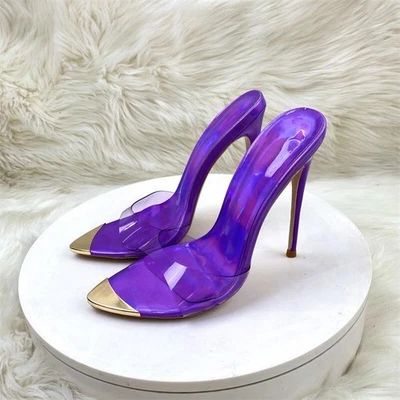 Sandálias femininas transparentes chinelos de salto alto biqueira aberta clube de verão mulas - Imagem 1 de 4