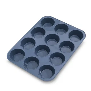 Silicone Muffin Baking Pan & Large Cupcake Tray 12 Cup - Nonstick Cake Molds/... - Picture 1 of 9