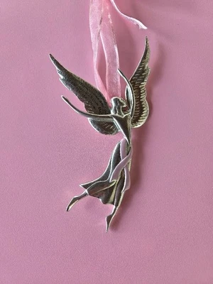 Ángel Adorno de Navidad FIRMADO ALICIA M. SWAIN Cinta de Concientización sobre el Cáncer de Mama Foto 1 de 4