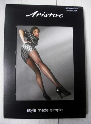 Fabulosas Medias Aristoc Desnudo Moda/Fiesta con Costuras a Rayas Negras/Plateadas M/L Foto 1 de 4