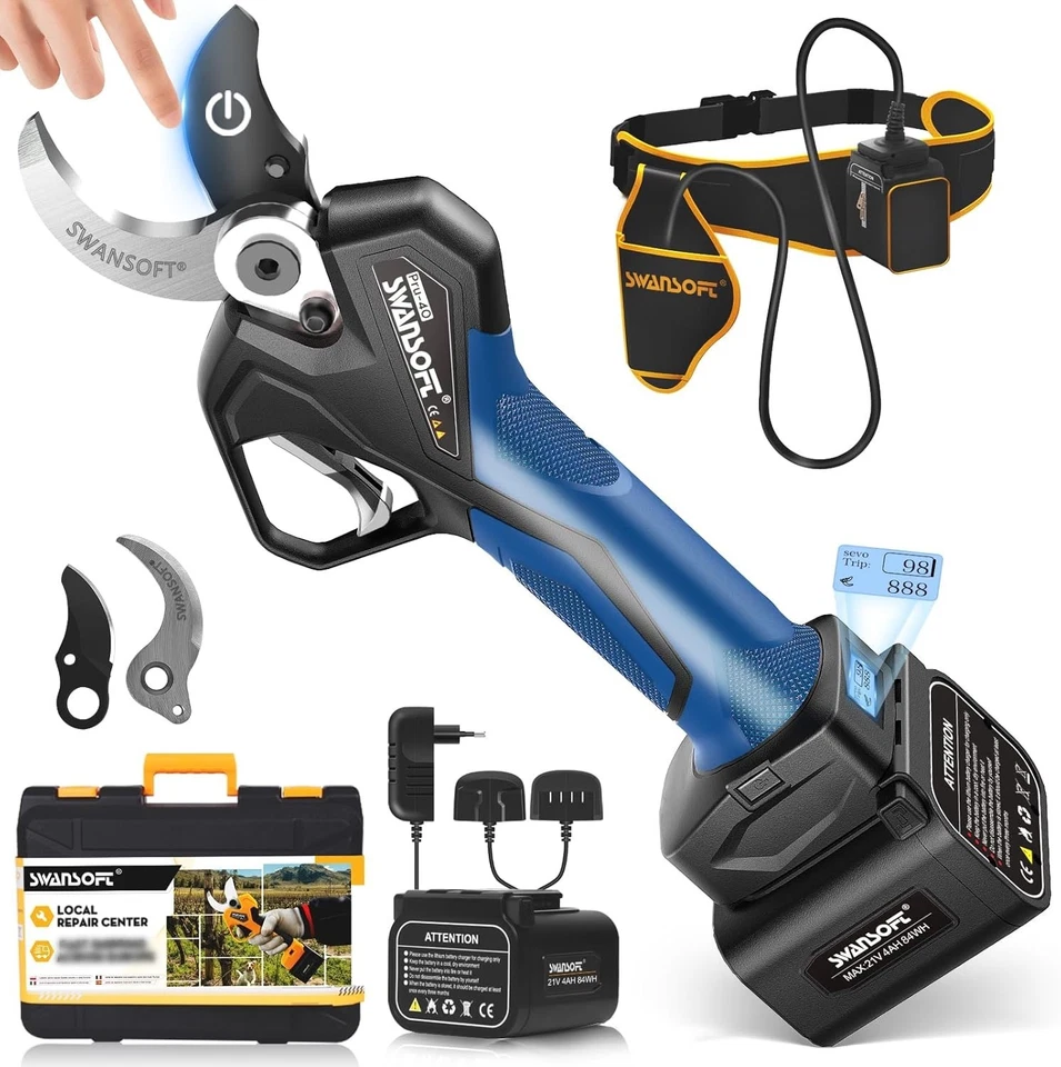 SWANSOFT PRU40 Forbici Potatura a Batteria, Professionali 40mm 21V 1050W 4Ahx2 C - Immagine 1 di 4