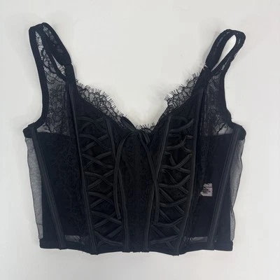 Victoria Secret Dream Angels Unlined Lace-Up Corset Top Black Size Medium DD New - Image 1 of 4