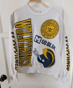 Felpa vintage Majestic Michigan Wolverines grande logo grande squadra di calcio anni 90 - Foto 1 di 7