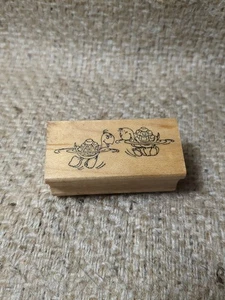 Vintage 1994 Art Impressions Wood Mounted Rubber Stamp Two Swiming Turtles - Bild 1 von 5