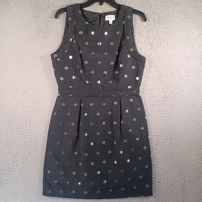 ELLE Womens Black Dot Dress Size 8 Sleeveless Round Neck Zipper Hook Classic - Image 1 of 4