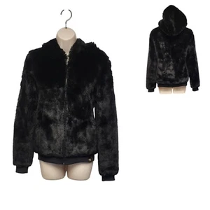 Victoria's Secret Pink Limited Edition Black Faux Fur Hoodie Jacket Size XS - Picture 1 of 11