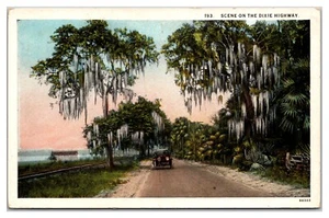 Scene On The Dixie Highway Vintage Car Railroad Tracks Spanish Moss NC - Picture 1 of 2