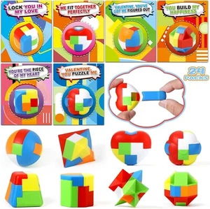 Valentine's Day Cards with 24 Pack Brain Teaser Puzzle for Kids School Classroom - Picture 1 of 7