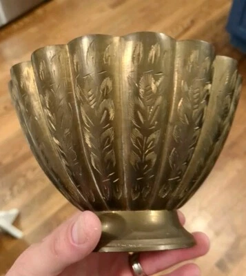 Gorgeous Vintage Heavy Brass Bowl Scalloped Exterior India - Image 1 of 4