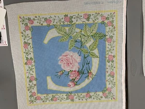 hand painted needlepoint canvas Pink and Blue Floral - Picture 1 of 1