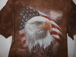 The Mountain American Flag Bald Eagle T-Shirt Tye-Dye Brown Men's Size Large - Picture 1 of 4