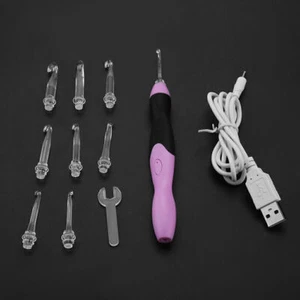 9 in 1 USB Rechargeable LED Light Up Weave Crochet Hooks Set with Pink - Picture 1 of 12
