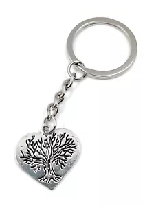 Portachiavi Argento Metallo Cuore Con Albero Della Vita Amore Ciondolo - Foto 1 di 5