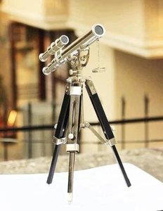 Brass Antique Double Barrel Telescope with Stand Brass Chrome/ Handmade Item, - Picture 1 of 4