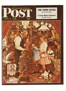 Saturday Evening Post 3 aprile 1948 Norman Rockwell copertina stampa artistica pesce d'aprile - Foto 1 di 2