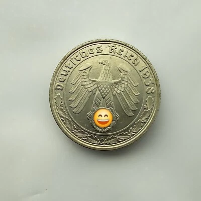 🇩🇪Ger Coin 50 REICHSPFENNIG 1938 A Nickel SWASTIKA 3RD REICH WW2 +RARE+ . E.87 - Image 1 of 3