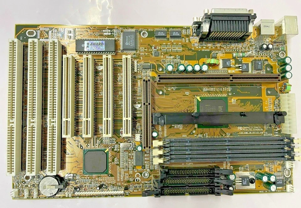 RARE VINTAGE ASUS P6LX-A+ REV 1.1A SLOT 1 ATX MOTHERBOARD 3 ISA 4 PCI AGP MBMX15 - Image 1 of 3