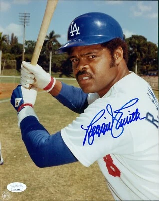 雷吉·史密斯洛杉矶道奇队签名 8 x 10 光面照片 JSA 认证 — 第 1/2 张图片