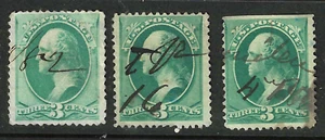 Collection 3 Manuscript Date Pen Cancels 3 Cent Washington 1871-83 US 61F53 - Picture 1 of 4