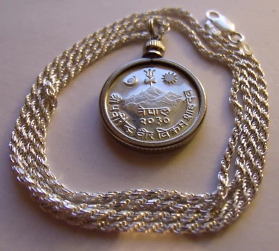 Трезубец и священная корова гималайское солнце и луна монета подвеска 24» итальянская серебряная цепочка - Изображение 1 из 3