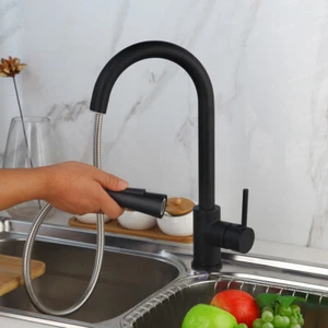 Touch Sensor Kitchen Sink Faucet Pull Out Sprayer Swivel Mixer Tap Matt Black - Picture 1 of 9