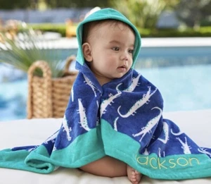 New Pottery Barn Kids Allover Alligator Baby Beach Hooded Towel Crocodile - Picture 1 of 3