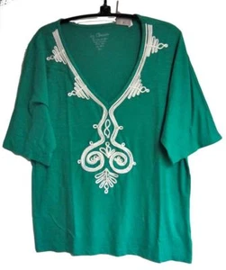 CHICO'S APPAREL KOMPLIZIERTES SOUTACHE T-SHIRT OBERTEIL LEBENDIG GRÜN CHICOS GRÖSSE 1 = 8/10 NEU MIT ETIKETT $ 59 - Bild 1 von 4